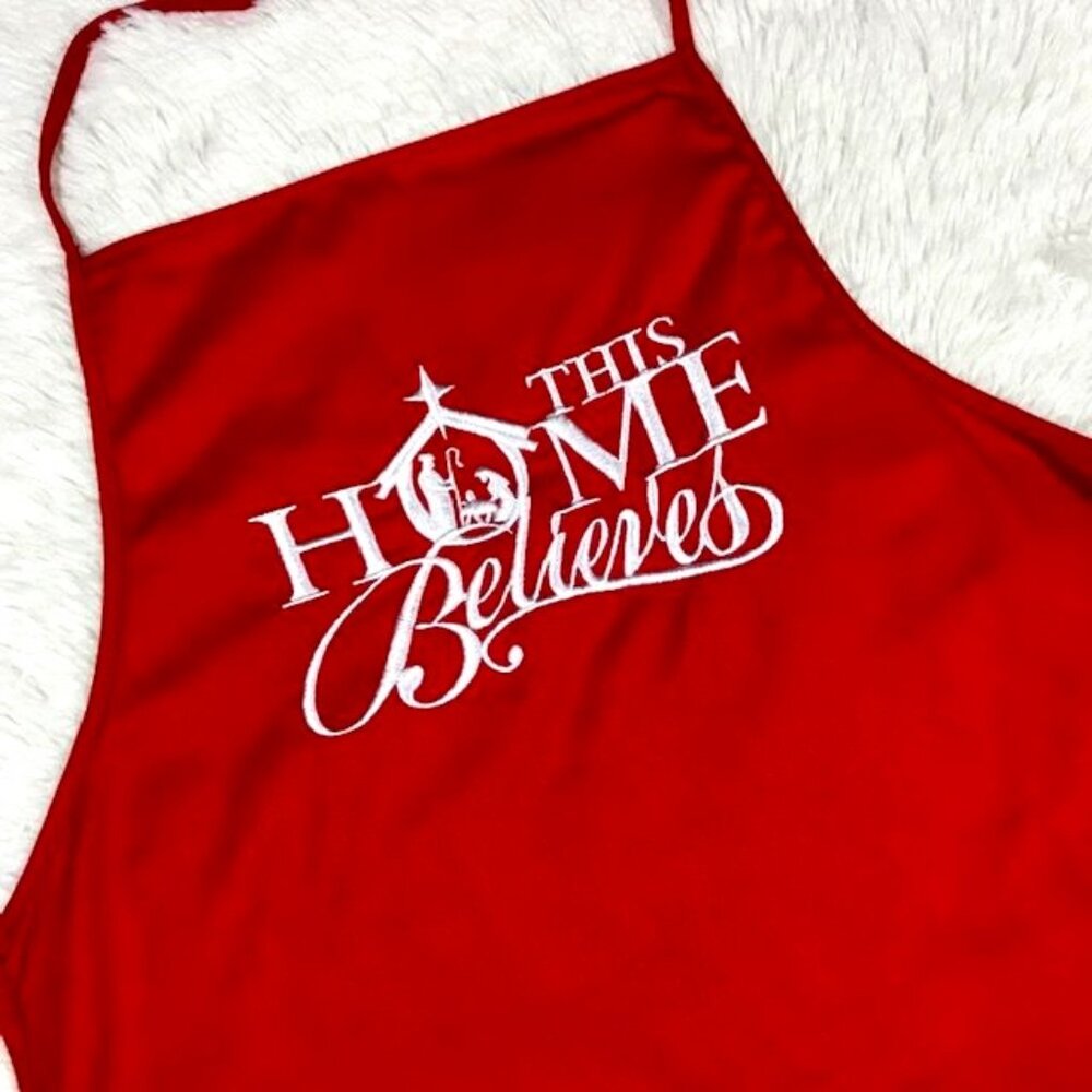 NWOT 'This Home Believes' Embroidered Red 100% Cotton Apron